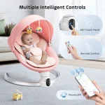Balançoire électrique pour bébé avec 3 minuteries, application et télécommande Transat, 5 vitesses de balançoire, 10 musique, Bluetooth, rose - Image 3