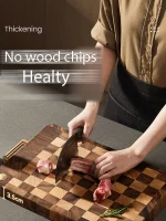 Planche à découper en noyer noir, bloc de boucher en bois massif à grain transversal avec poignée, planche de cuisine épaisse - Image 2