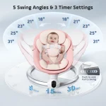 Balançoire électrique pour bébé avec 3 minuteries, application et télécommande Transat, 5 vitesses de balançoire, 10 musique, Bluetooth, rose - Image 4