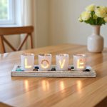 Porte-bougies en verre et bois, ensemble décoratif avec lettres, résistant au vent, pour théières, décoration d'intérieur, cadeau de mariage ou maison - Image 8