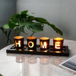 Porte-bougies en verre et bois, ensemble décoratif avec lettres, résistant au vent, pour théières, décoration d'intérieur, cadeau de mariage ou maison - Image 3